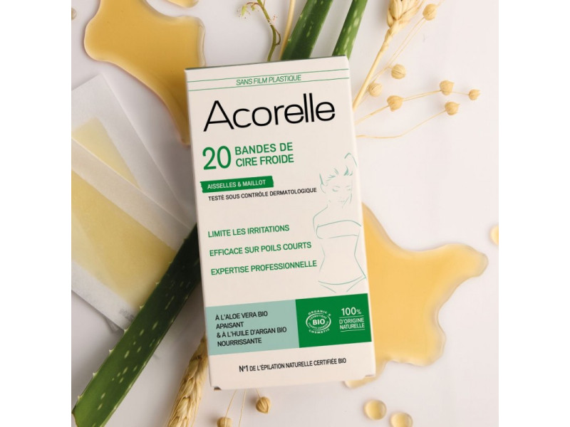 Acorelle Certified Organic Cold Wax Strips for Armpits & Bikini Lines x20