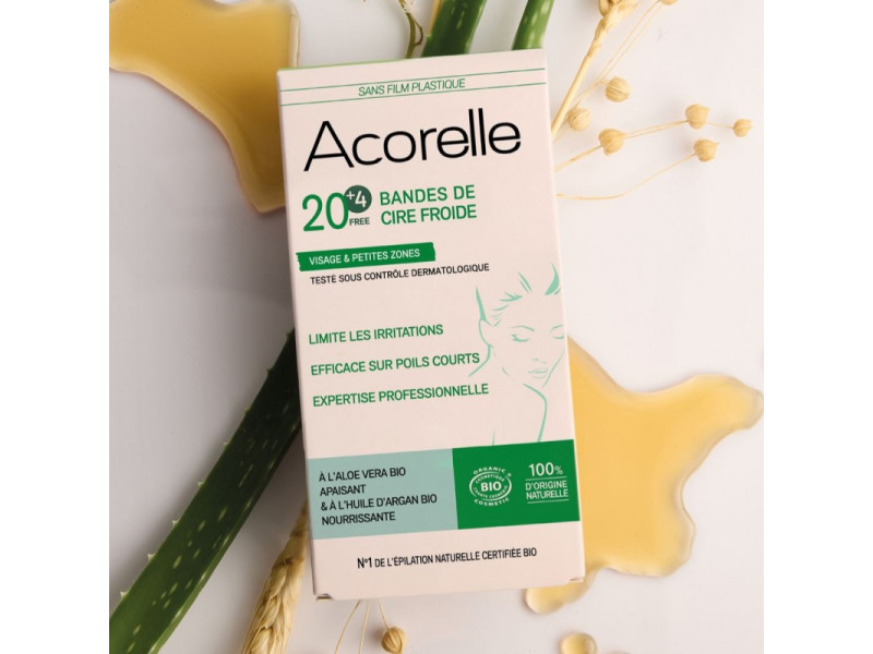 Acorelle Certified Organic Cold Wax Strips for Face x20 + 4 free