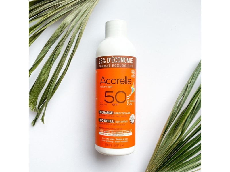 Acorelle Certified Organic Kids Sun Spray SPF 50, Eco-Refill