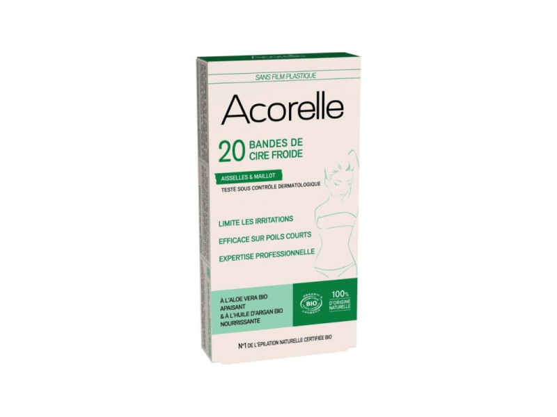 Acorelle Certified Organic Cold Wax Strips for Armpits & Bikini Lines x20
