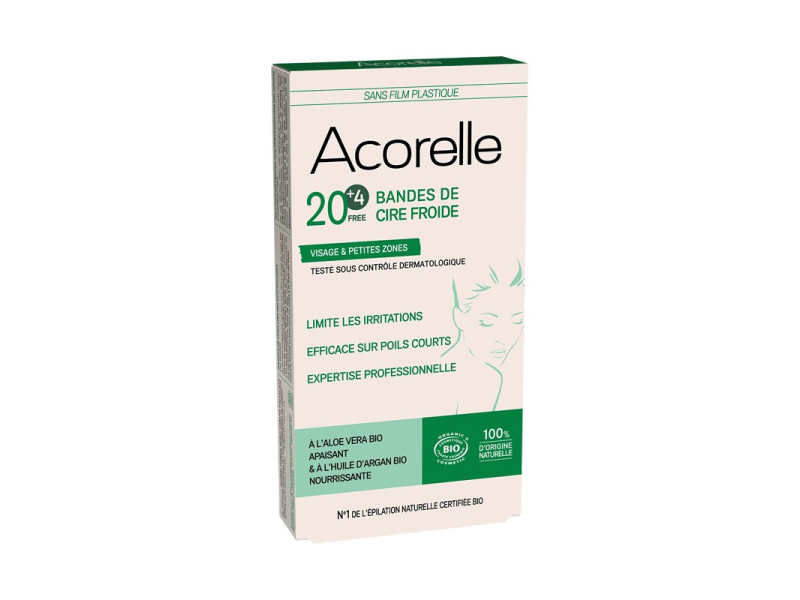 Acorelle Certified Organic Cold Wax Strips for Face x20 + 4 free