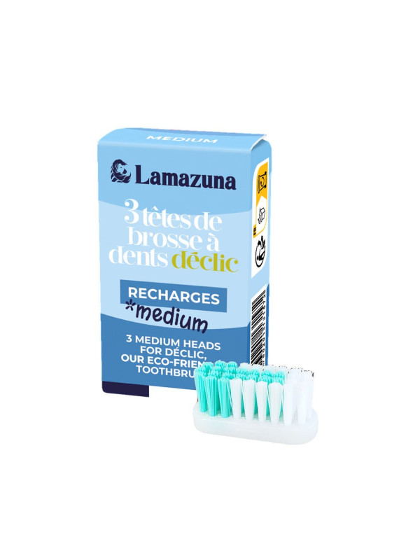 Lamazuna Toothbrush, Reload Heads, 3 Clips, Medium